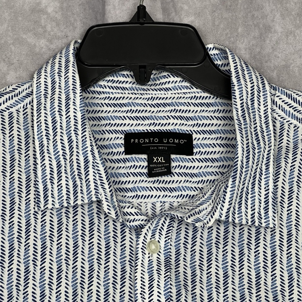 Pronto Uomo Shirt Mens XXL Cotton Classic Fit Short Sleeve Button Up Blue Rice